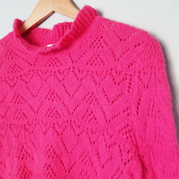 Sundance Bertina Sweater Ruffle Neck Pointelle Knit Fuchsia Pink S $118 Romantic - Picture 14 of 16